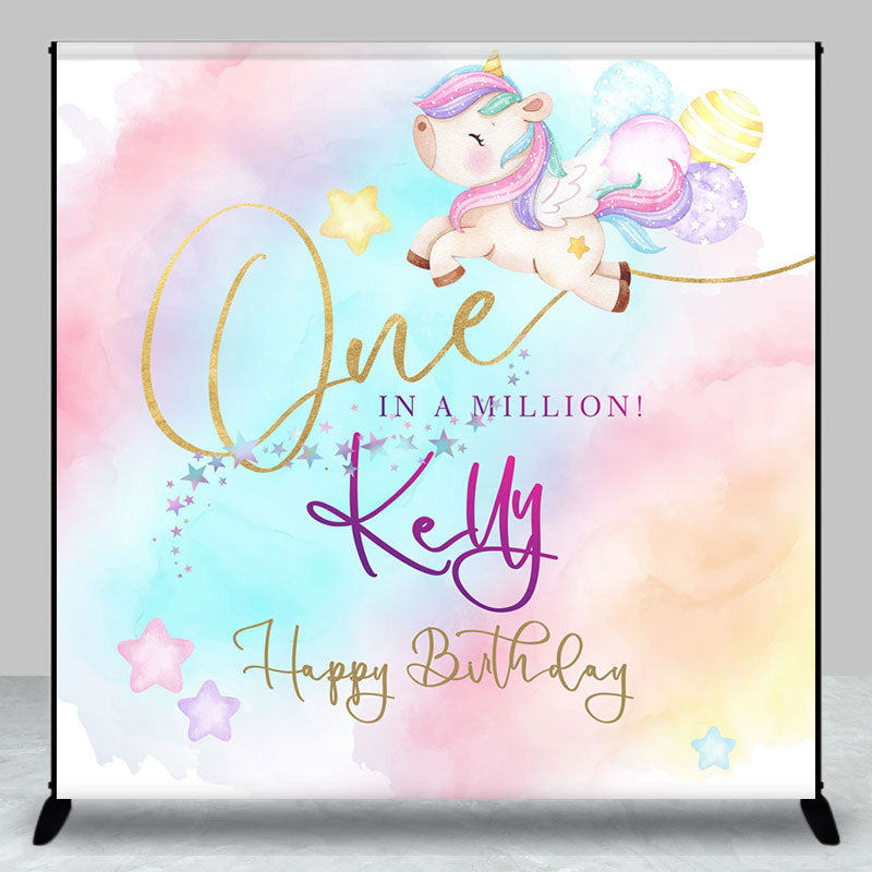 Lofaris Colorful Stars Unicorn Custom 1st Birthday Backdrop