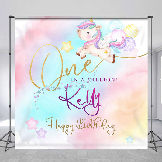 Lofaris Colorful Stars Unicorn Custom 1st Birthday Backdrop