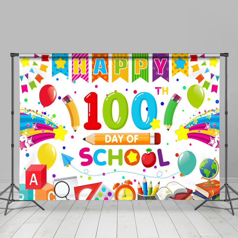 Lofaris Colorful Stationery 100th Day Of School Backdrop