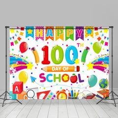 Lofaris Colorful Stationery 100th Day Of School Backdrop