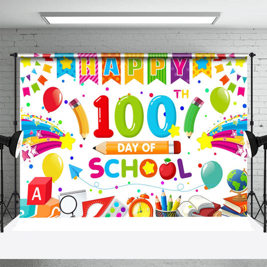 Lofaris Colorful Stationery 100th Day Of School Backdrop