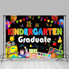 Lofaris Colorful Stationery Black Kindergarden Grad Backdrop