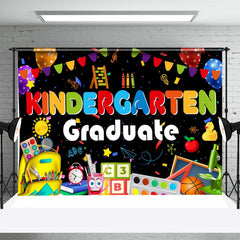 Lofaris Colorful Stationery Black Kindergarden Grad Backdrop