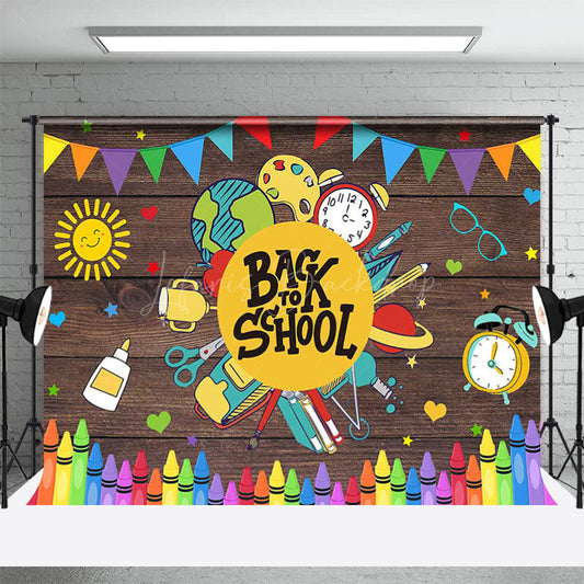 Lofaris Colorful Stationery Wooden Back To School Backdrop