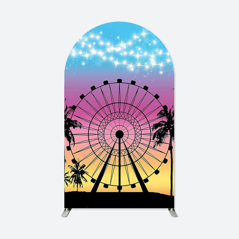 Lofaris Colorful Sunset Ferris Wheel Birthday Arch Backdrop