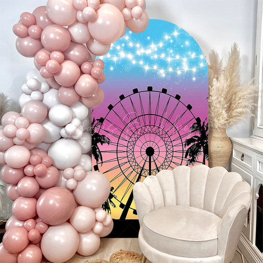 Lofaris Colorful Sunset Ferris Wheel Birthday Arch Backdrop