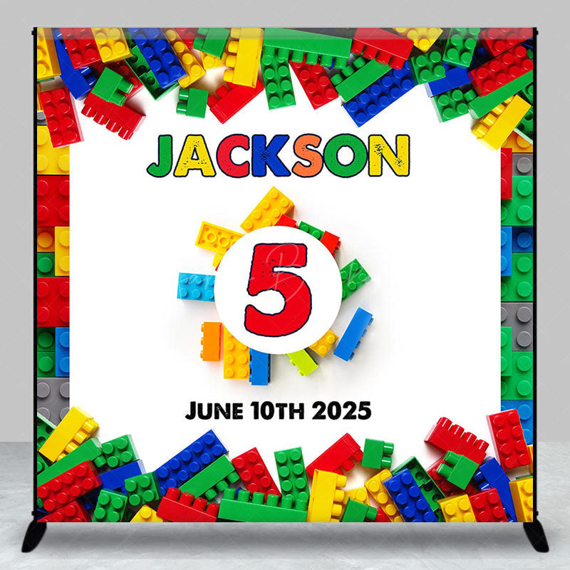 Lofaris Colorful Toy Block Custom Name 5th Birthday Backdrop