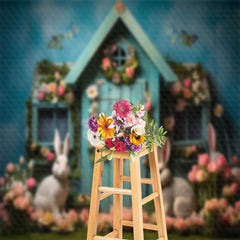 Lofaris Colorful Tulip Rerto Turquoise Bunny Photo Backdrop