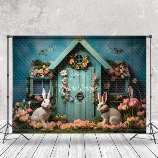 Lofaris Colorful Tulip Rerto Turquoise Bunny Photo Backdrop