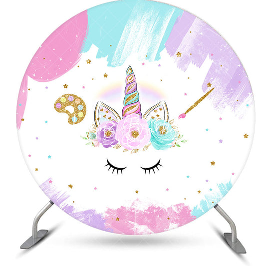 Lofaris Colorful Unicorn Floral Round Baby Shower Backdrop