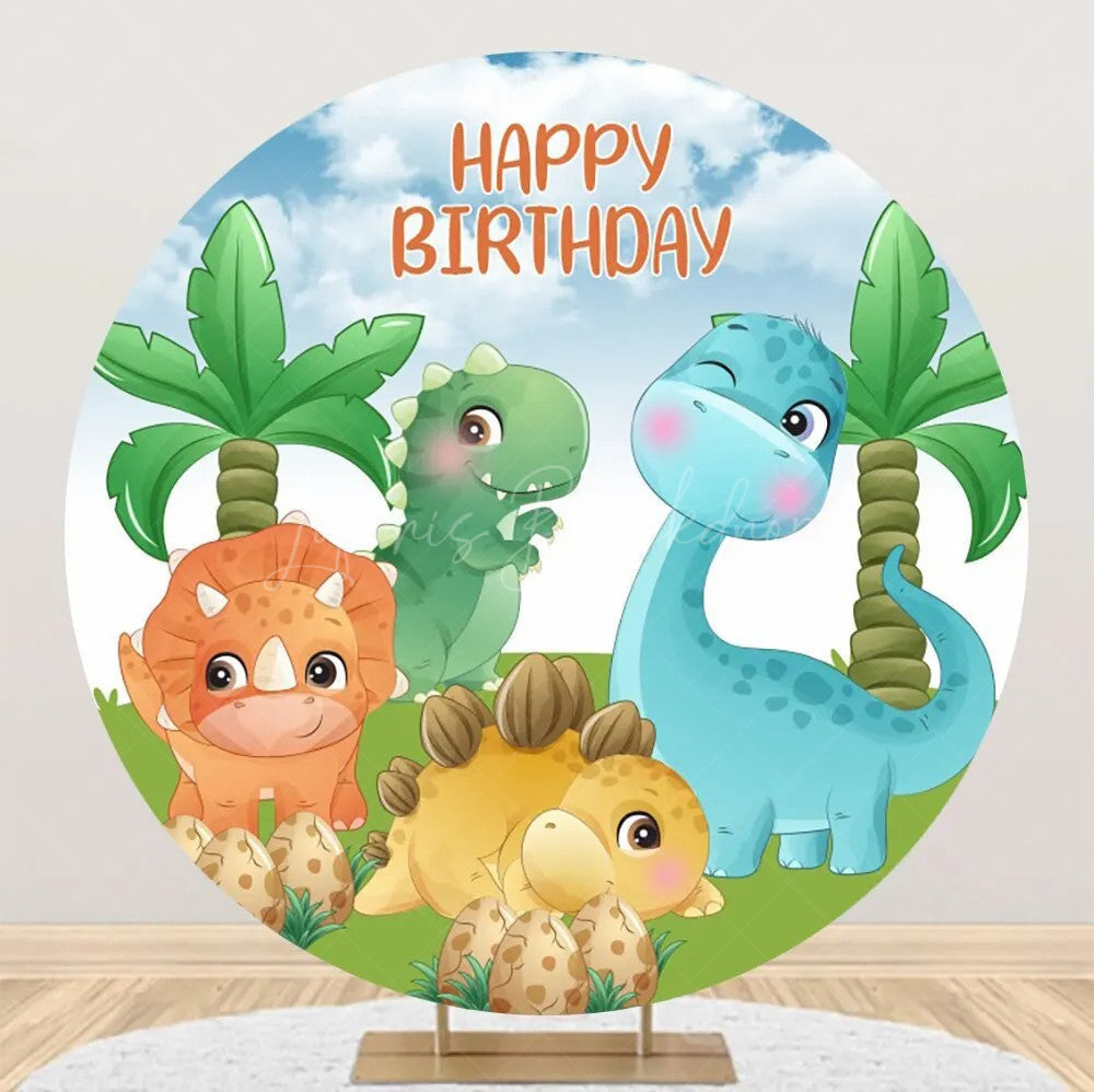 Lofaris Colorful Various Dinosaurs Round Birthday Backdrop