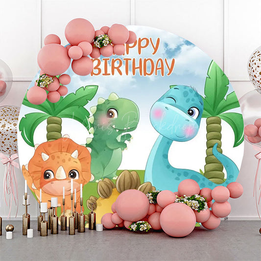Lofaris Colorful Various Dinosaurs Round Birthday Backdrop
