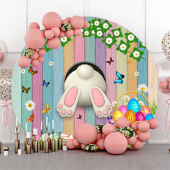 Lofaris Colorful Wood And Eggs Rabbit Round Easter Backdrop