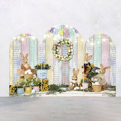 Lofaris Colorful Wood Wall Bunny Easter Arch Backdrop Kit