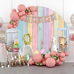 Lofaris Colorful Wooden Wall Spring Round Easter Backdrop