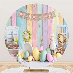 Lofaris Colorful Wooden Wall Spring Round Easter Backdrop