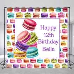 Lofaris Colorful Yummy Macaron Custom 12th Birthday Backdrop