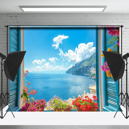 Lofaris Colors Floral Blue Sea Sky Summer Backdrop For Photo