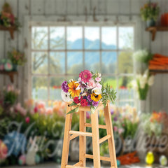 Lofaris Colors Floral Retro Wood Wall Window Photo Backdrop