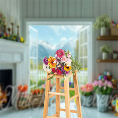 Lofaris Colors Floral White Wood Wall Door Photo Backdrop