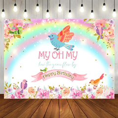 Lofaris Colourful Floral Birds Rainbow Birthday Backdrop