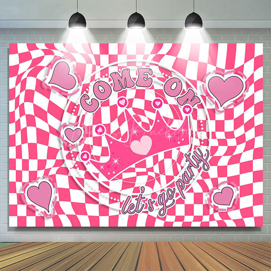 Lofaris Come On Crown Pink White Plaid Birthday Backdrop