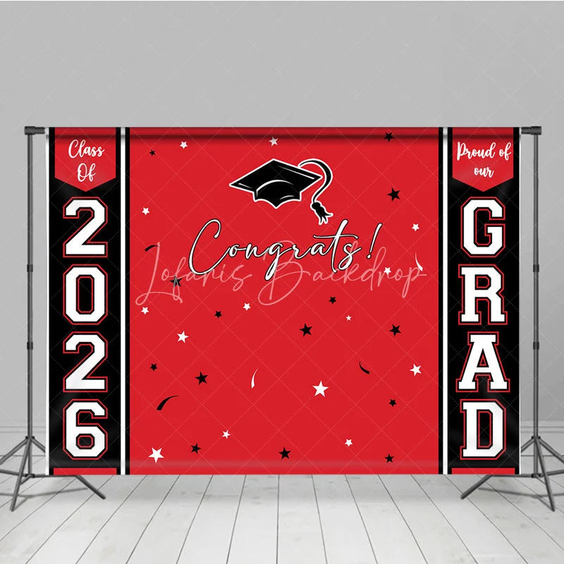 Lofaris Congrats 2026 Grad Black Red Graduation Backdrop