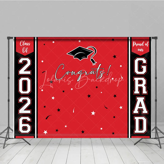 Lofaris Congrats 2026 Grad Black Red Graduation Backdrop