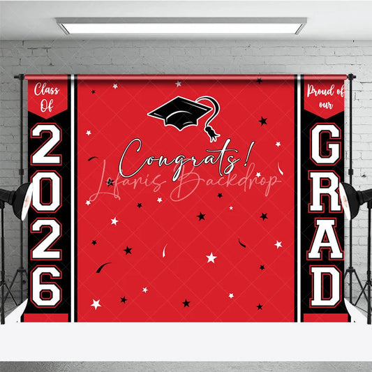 Lofaris Congrats 2026 Grad Black Red Graduation Backdrop