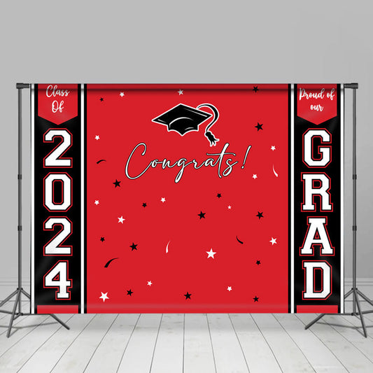 Lofaris Congrats 2024 Grad Black Red Graduation Backdrop