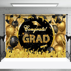 Lofaris Congrats Black Gold Balloons Graduation Backdrop