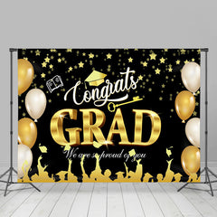 Lofaris Congrats Black Gold Stars Caps Graduation Backdrop