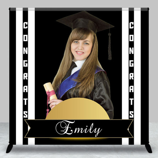 Lofaris Congrats Black Stripe Custom Graduation Backdrop