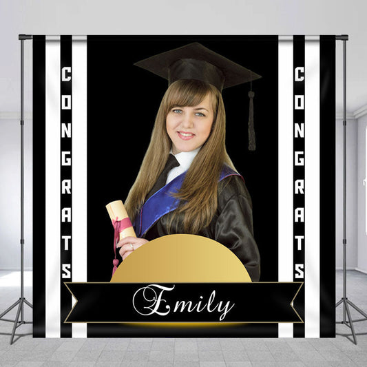 Lofaris Congrats Black Stripe Custom Graduation Backdrop