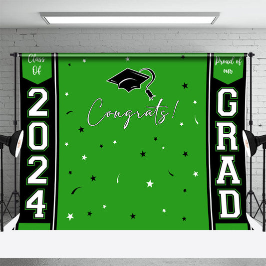 Lofaris Congrats Bright Green Star Black Graduation Backdrop