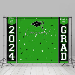 Lofaris Congrats Bright Green Star Black Graduation Backdrop