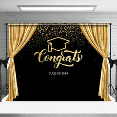 Lofaris Congrats Golden Curtain Black Graduation Backdrop