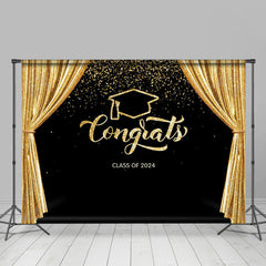 Lofaris Congrats Golden Curtain Black Graduation Backdrop