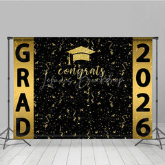 Lofaris Congrats Golden Ribbons Black Graduation Backdrop