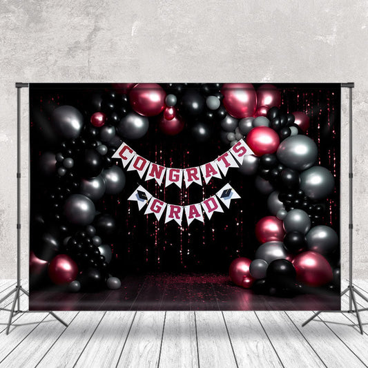 Lofaris Congrats Grad Balloon Shiny Sequin Glitter Backdrop