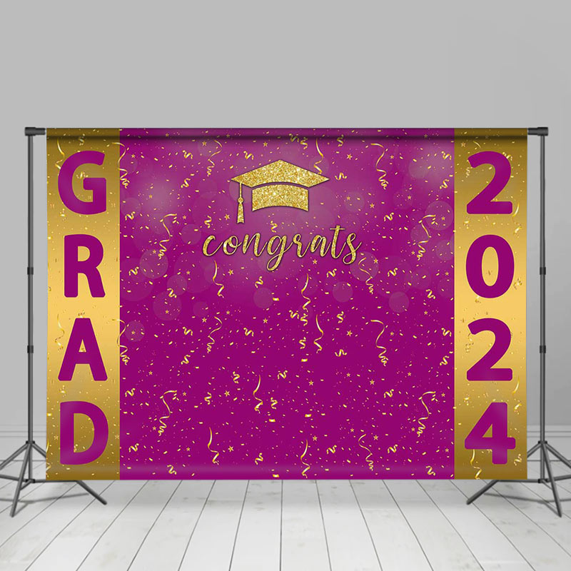 Lofaris Congrats Grad Gold Purple Ribbon Graduation Backdrop