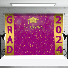 Lofaris Congrats Grad Gold Purple Ribbon Graduation Backdrop