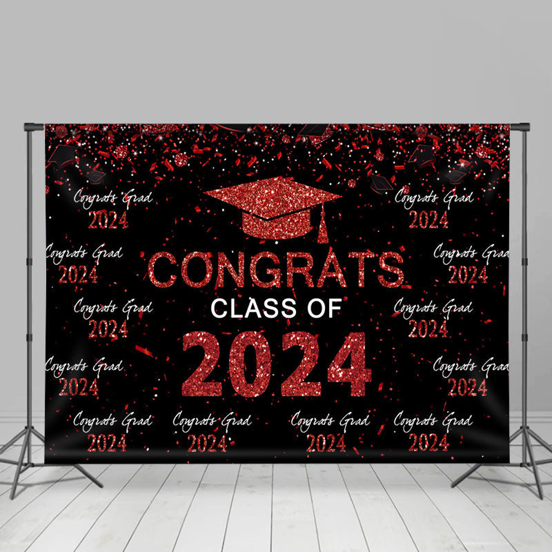 Lofaris Congrats Grad Repeat Red Black Graduation Backdrop