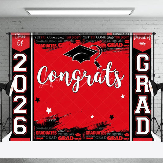 Lofaris Congrats Red Black Paint Happy Graduation Backdrop