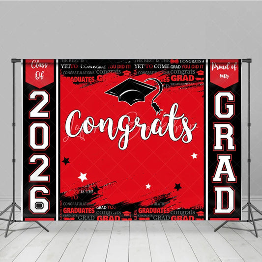 Lofaris Congrats Red Black Paint Happy Graduation Backdrop