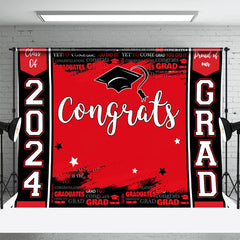 Lofaris Congrats Red Black Paint Happy Graduation Backdrop