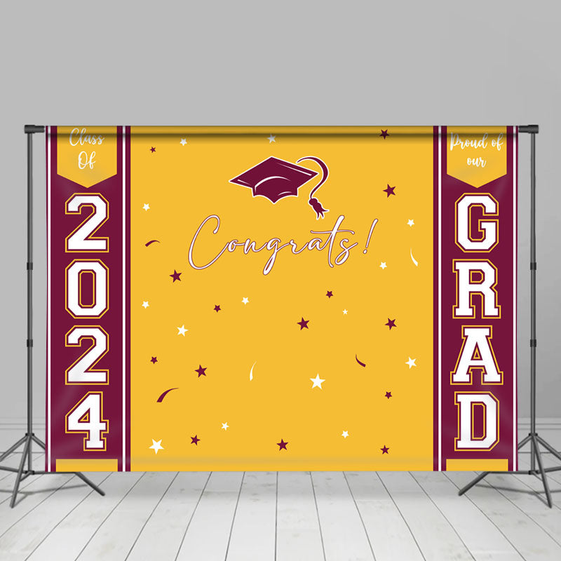 Lofaris Congrats Yellow Dark Red Happy Graduation Backdrop