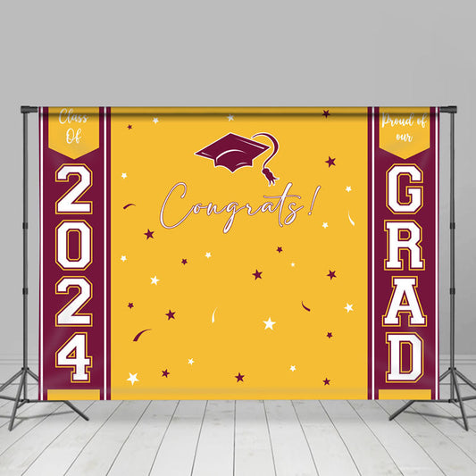 Lofaris Congrats Yellow Dark Red Happy Graduation Backdrop