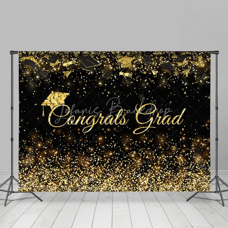 Lofaris Congratulation Graduation Glitter Gold Congrats Grad Black Backdrop