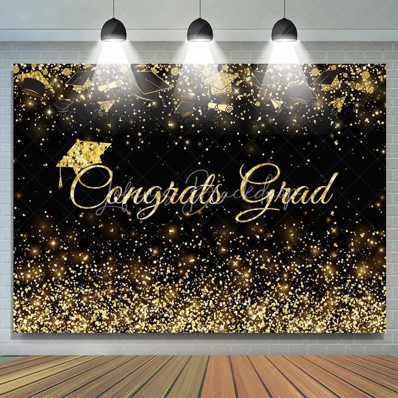 Lofaris Congratulation Graduation Glitter Gold Congrats Grad Black Backdrop